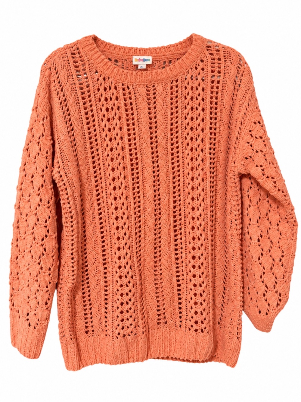 LuLaRoe Open-Knit Scoop Crewneck Sweater - Coral Orange Boho Size L